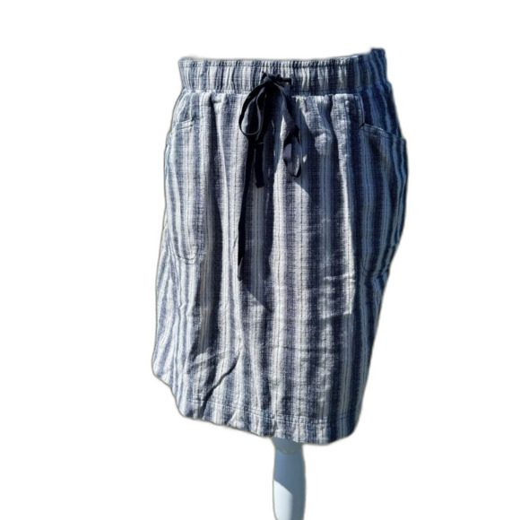 Max Studio Drawstring Pull On Skirt Size Small Blue White Stripe Coastal Casual - Picture 2 of 11